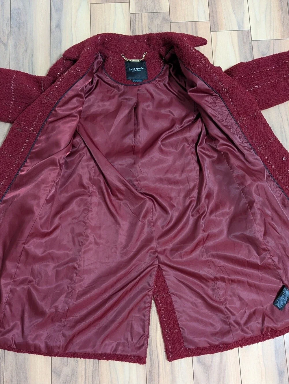 EUC! Kate Spade New York Wool Pea Coat In Dark Red Size XS - Picture 10 of 16